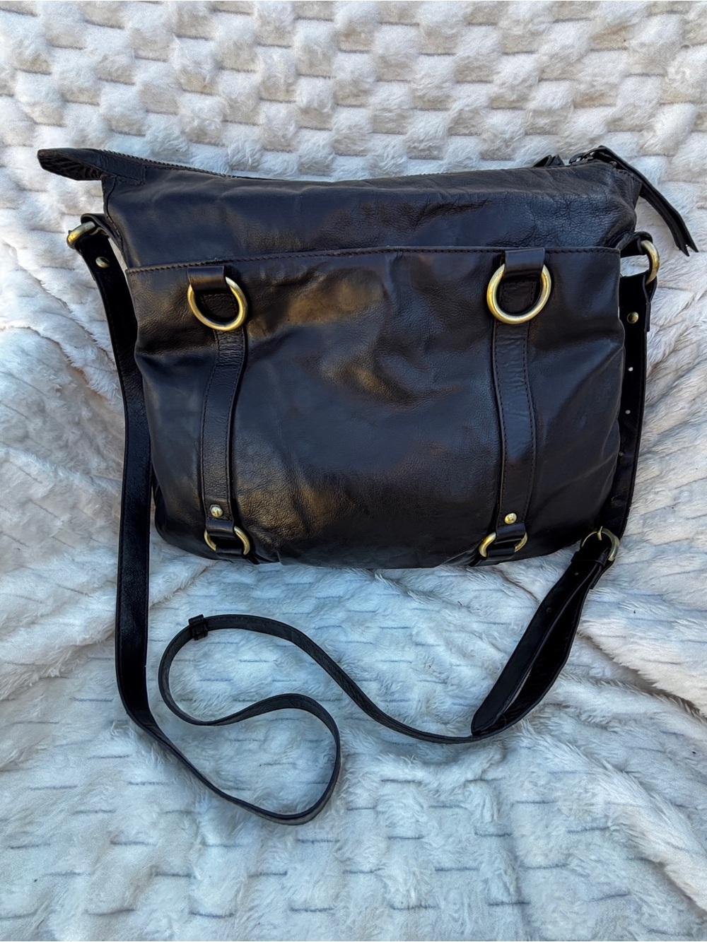 Latico Dark Cocoa Leather Organizer Crossbody Tote